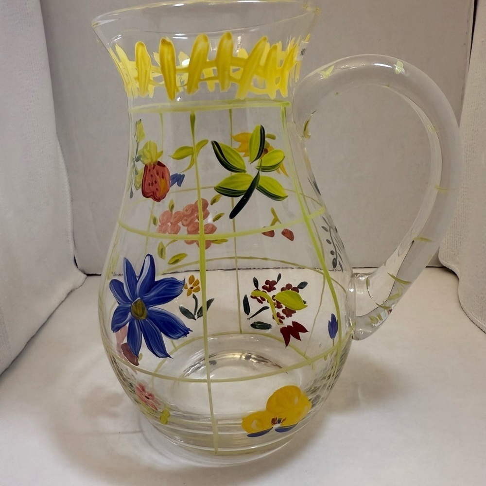 Collectible Vintage Hand Painted Flowers
Art Water Pitcher